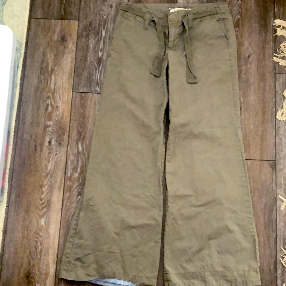 Old Navy Green/Gray Chino Wide Flare Leg Utility Pant Long Trouser Women Size 2